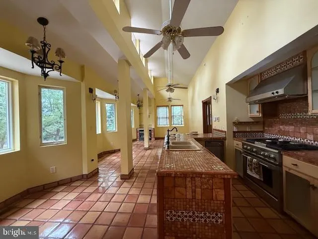 a lobby with furniture and window