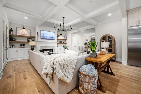 a bathroom with a double vanity sink a and a mirror