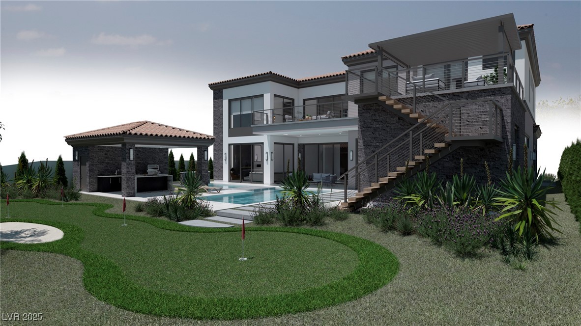 12 Via Modena Court Henderson, NV 89011 - Photo 3 of 47 Back yard featuring outdoor kitchen, mini golf, gr