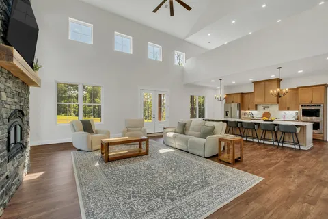 a kitchen with stainless steel appliances a stove and a refrigerator