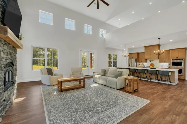 a kitchen with stainless steel appliances a stove and a refrigerator