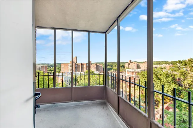 a view of an outdoor space with a balcony