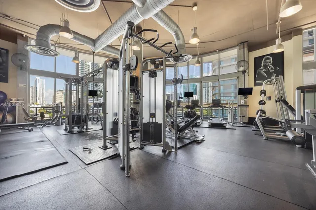 a view of a room with gym equipment