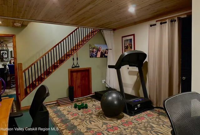 a storage room with furniture