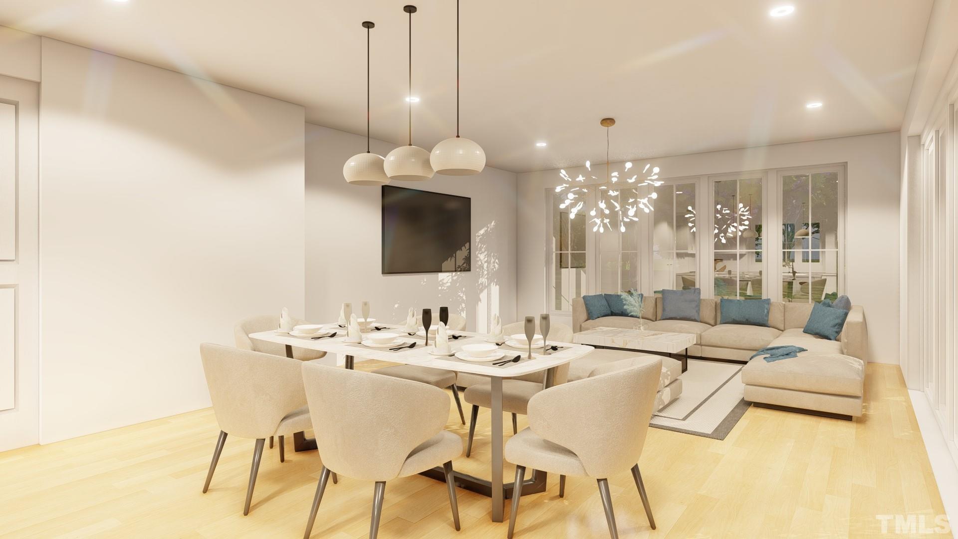 4416 Powell Grv Court Raleigh, NC 27606 - Photo 3 of 5 a view of a dining room with furniture and chandelier