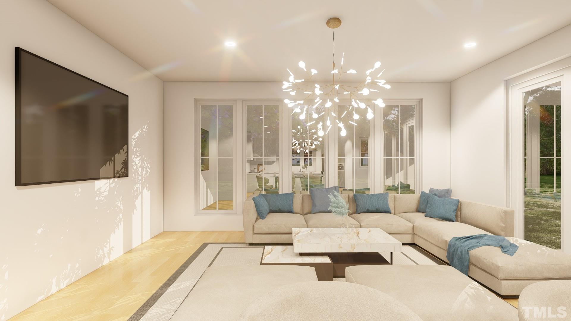 4416 Powell Grv Court Raleigh, NC 27606 - Photo 5 of 5 a living room with furniture and a chandelier