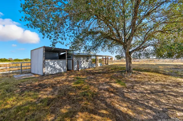 a big yard with large trees