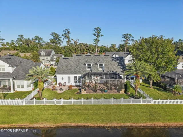 an aerial view of a building with outdoor space