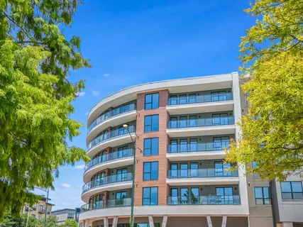 a front view of a multi story building