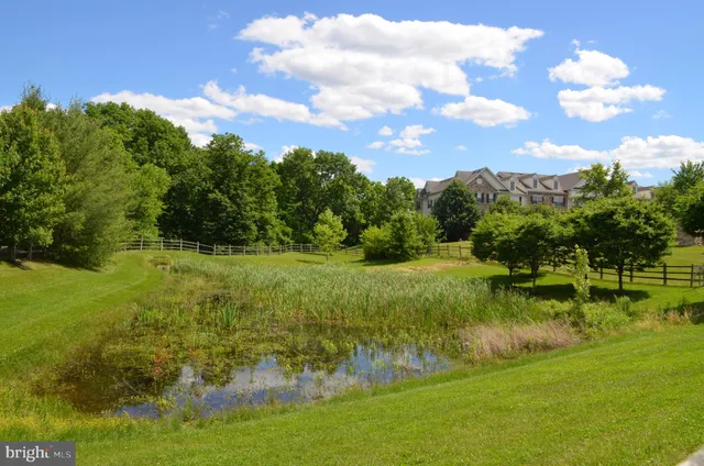 a view of a lake with houses in the background