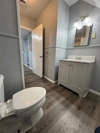 a bathroom with a toilet a sink and mirror