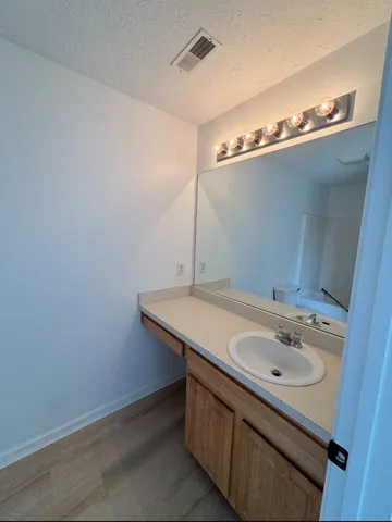 a bathroom with a sink and mirror