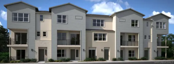 a front view of residential houses