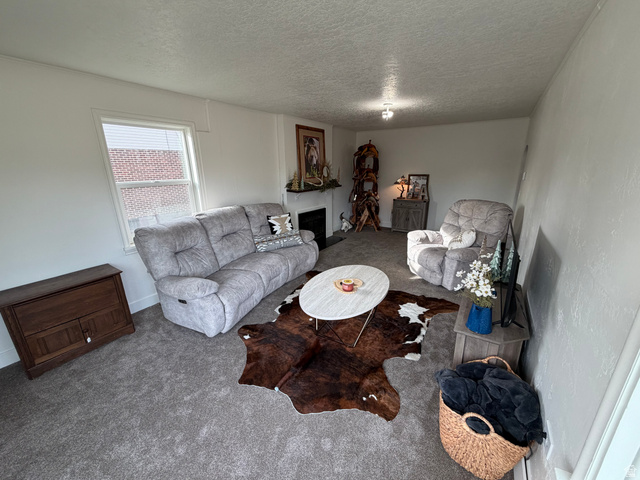 108 West 2nd South Grace, ID 83241 - Photo 4 of 20 Carpeted living area featuring a fireplace.