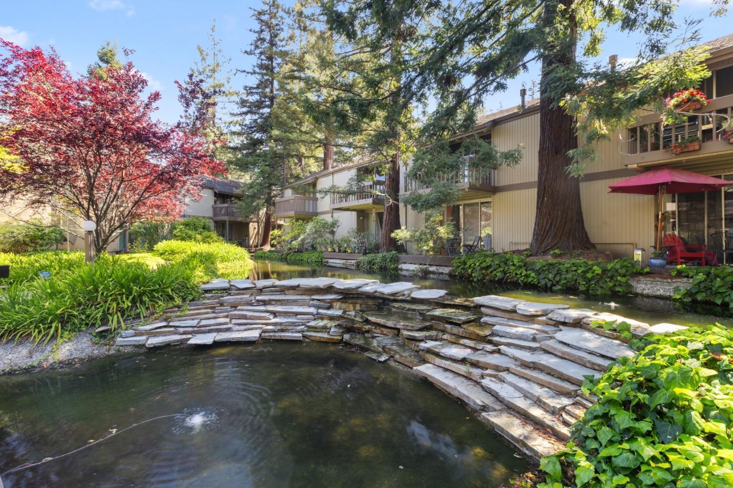 505 Cypress Point Drive, Unit 231 Mountain View, CA 94043 - Photo 11 of 17 a view of swimming pool of water with lawn chairs and large trees