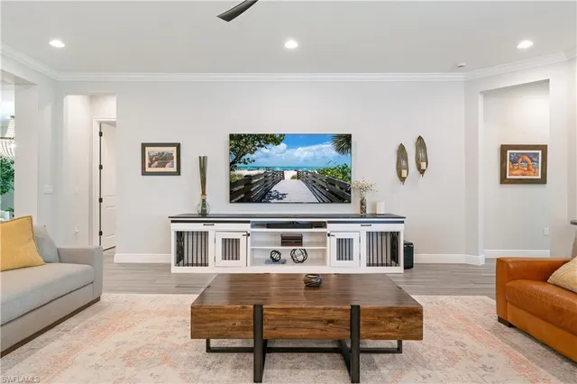 a living room with furniture and a rug