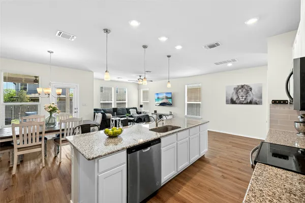 a kitchen with lots of counter top space