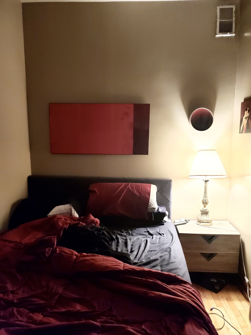 919 North Leavitt Street, Unit 2F Chicago, IL 60622 - Photo 9 of 18 a living room with furniture and a lamp