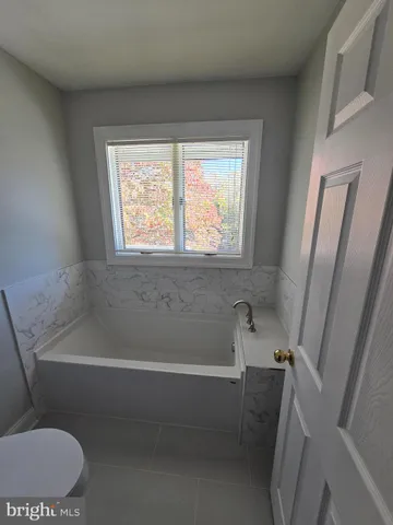 a bathroom with a toilet and a bath tub