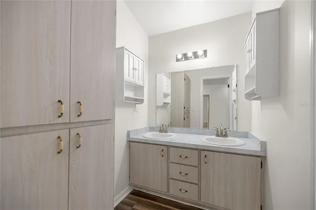 a view of a balcony with wooden floor