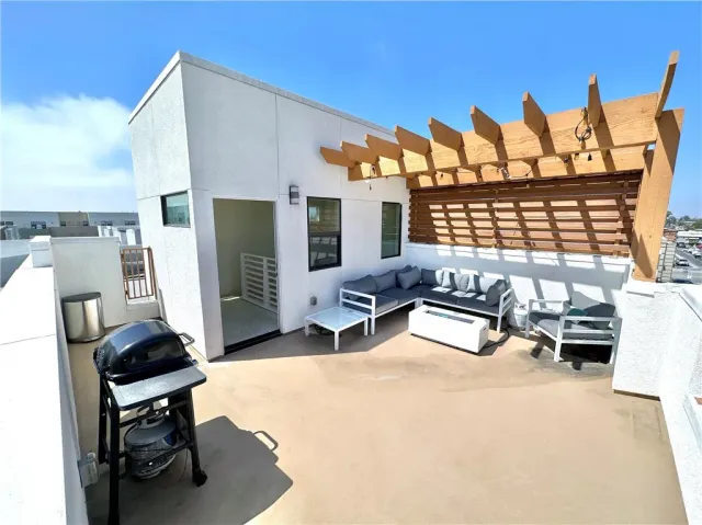 a building outdoor space with patio furniture