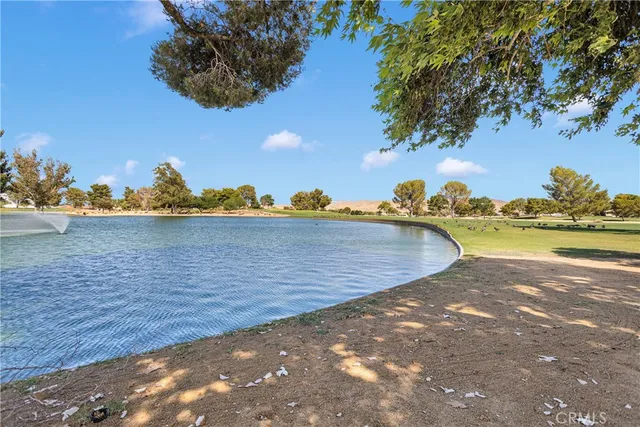 a view of a lake with houses in the back