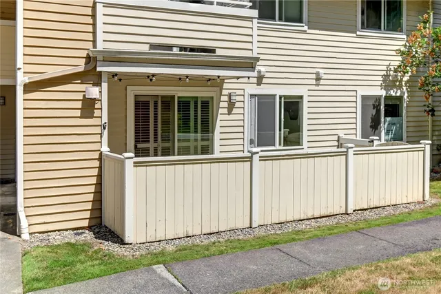 a view of a house with white door