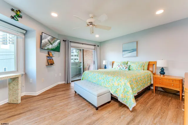 a view of a patio with wooden floor