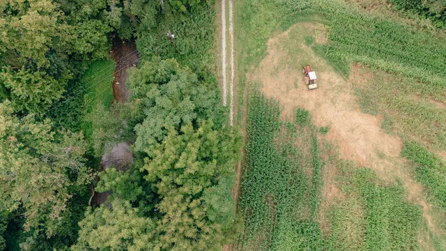a view of lake with green space