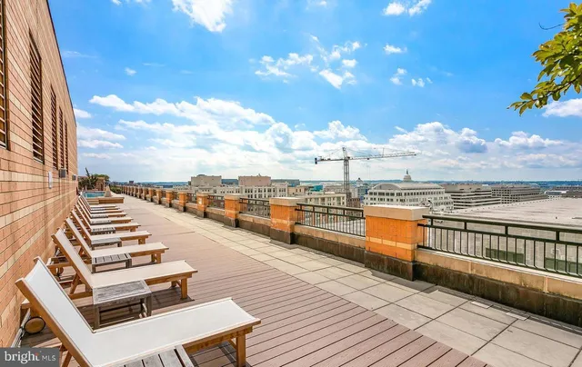 a view of a terrace with sky view