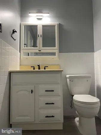 a bathroom with a toilet a sink and mirror