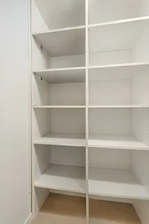 a view of walk in closet with empty racks