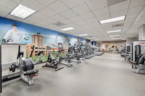 a view of a room with gym equipment