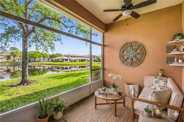 a living room with garden and furniture