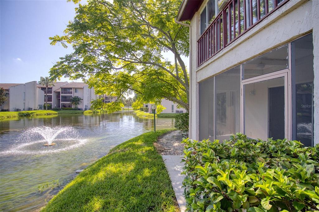 a view of a lake with a building in the background