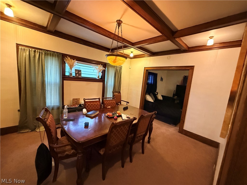 980 Brunswick Road Cleveland Heights, OH 44112 - Photo 7 of 11 Dining area featuring coffered ceiling and carpet