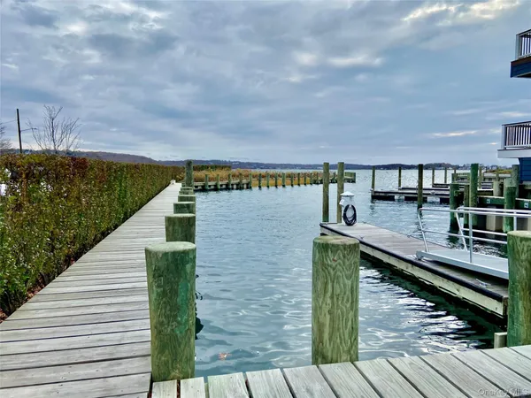a terrace with a lake view
