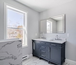 Lot 1 Valley Road Lunenburg, MA 01462 - Photo 8 of 12 a bathroom with a granite countertop sink a mirror and a window