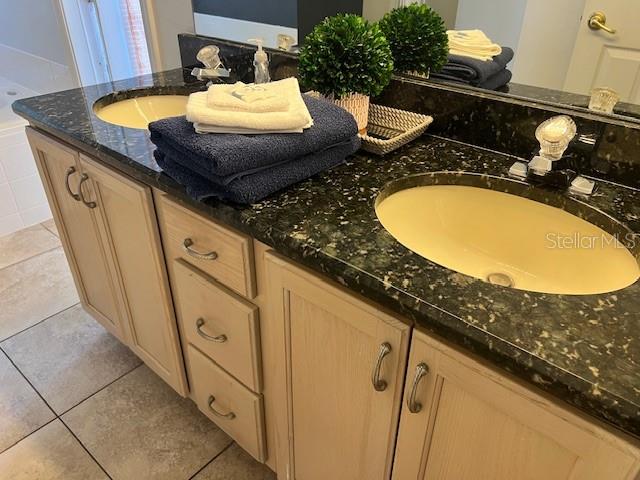 2533 Oneida Loop Kissimmee, FL 34747 - Photo 45 of 73 a bathroom with a granite countertop sink a mirror and vanity