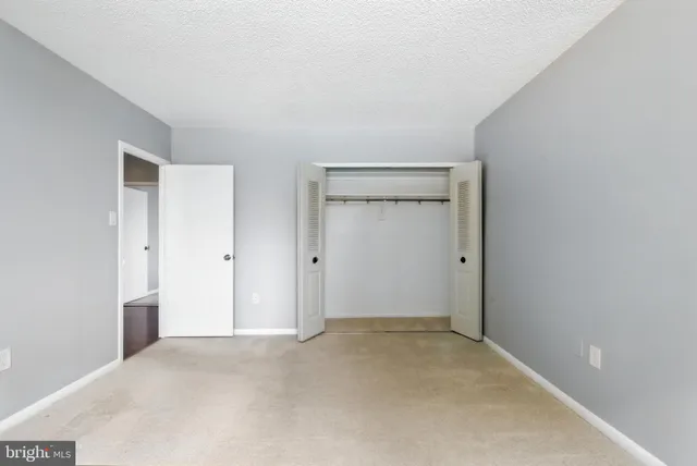 a view of an empty room and closet area