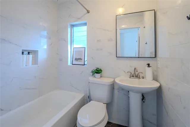 a bathroom with a bathtub