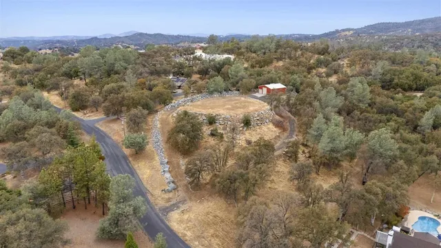 an aerial view of houses covered in trees