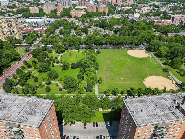 a view of a street with brick building and a street