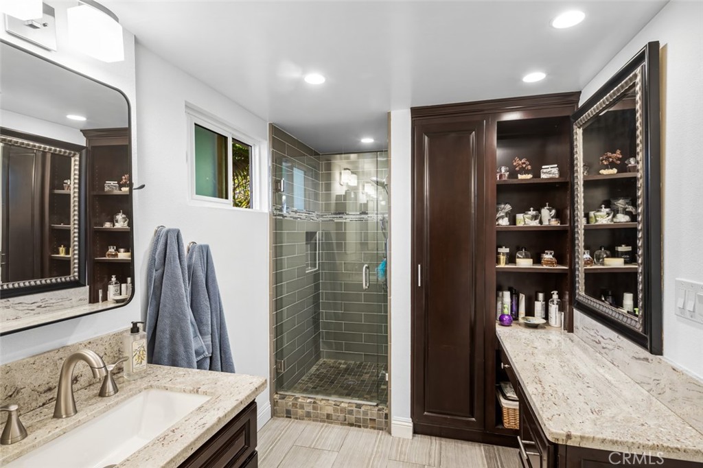 25322 Perch Drive Dana Point, CA 92629 - Photo 27 of 43 Primary Bath has walk-in shower, dual sinks and extra closet as well as make up area.