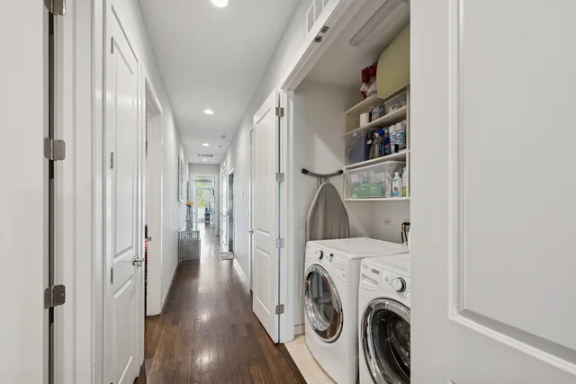 a view of a balcony with sitting area