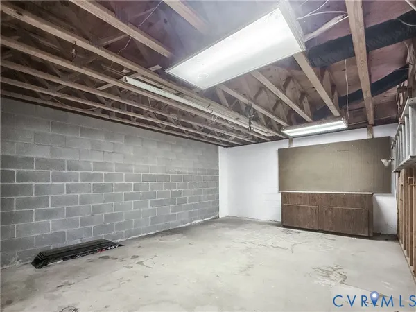 a view of a park with large trees