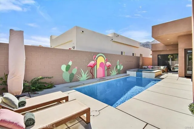 a view of a patio with plants