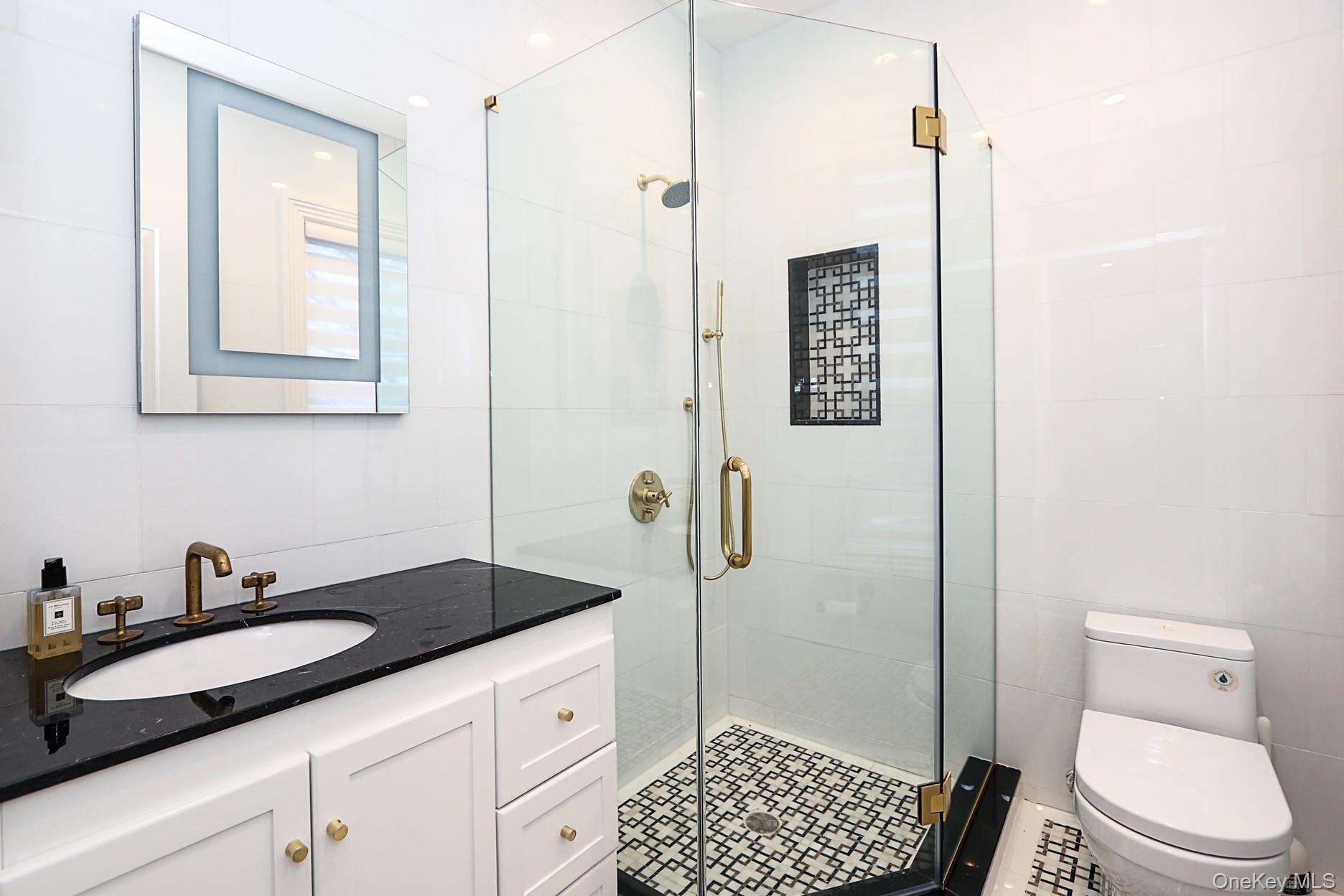 19 Gilbert Road Great Neck, NY 11024 - Photo 27 of 36 a bathroom with a sink a toilet and shower