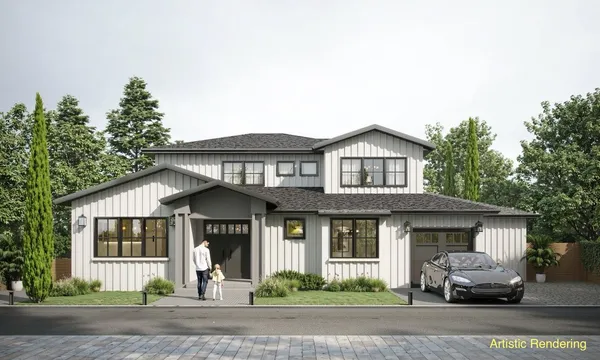 a front view of a house with a garden