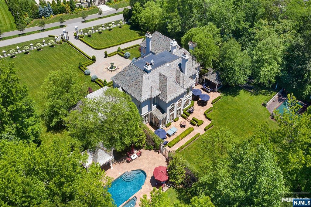 12 The Esplanade Alpine, NJ 07620 - Photo 38 of 41 an aerial view of a house with a yard and trees